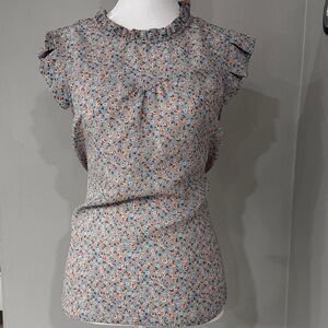 Floral Cap Sleeve Blouse - Blue